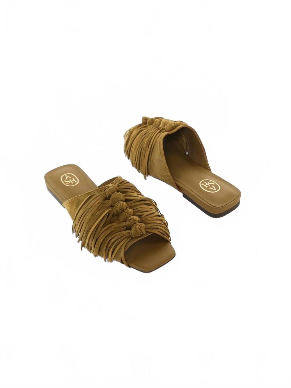 NEW ASH women's brigitte fringe slide flat sandal in green